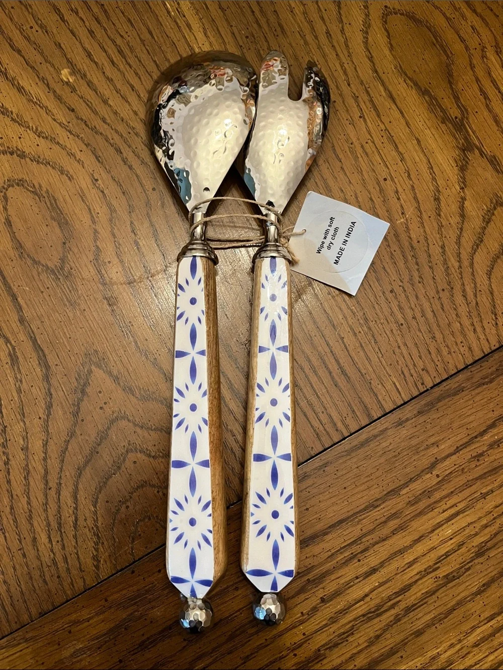 Ceramic Handle Salad Serving Set - Blue‎ and White, new